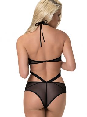 Black Forever Mesh Crotchless Teddy W/ Open Cups