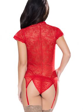 Red Floral Lace Short Sleeved Camisette & Panty Set