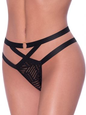 Black Eclectic Designed Mesh Strappy Thong