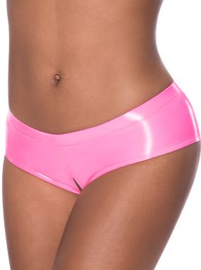 Pink Wet-Look Low Rise Crotchless Boy Short