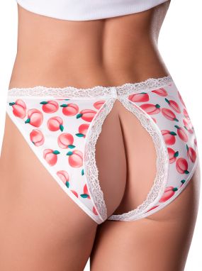 Peach Printed Microfiber Crotchless Panty W/ Open Butt & Lube Sweet Treat Set