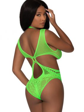 Lime Fishnet & Floral Seamless Knit Teddy