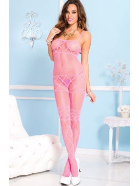 Pink Fishnet Criss-Cross Crotchless Bodystocking