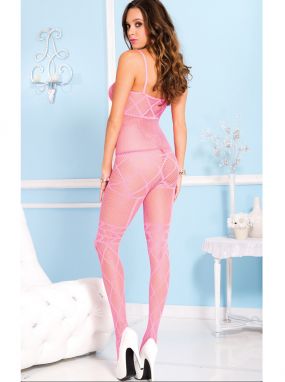 Pink Fishnet Criss-Cross Crotchless Bodystocking