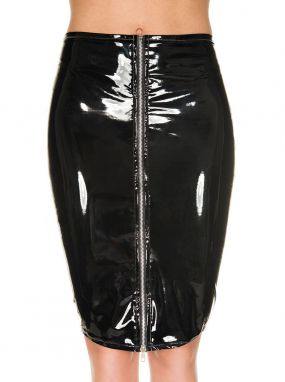 Black Latex Pencil Skirt W/ Zipper Front
