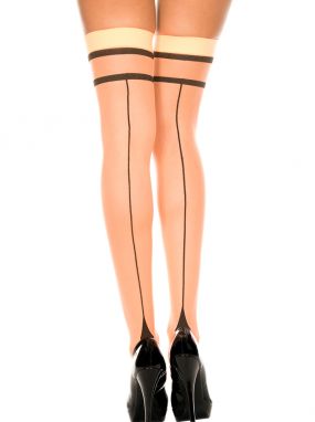 Peach Sheer Thigh Highs with Cuban Heel and Back Seam