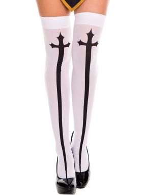 White/Black Opaque Gothic Cross Thigh Highs