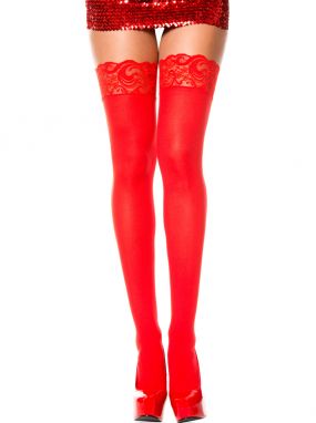 Red Opaque Lace Top Thigh Highs