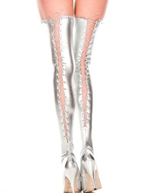 Silver Metallic Thigh Highs W/ Back Lacing