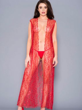 Red Floral Lace Sleeveless Robe & G-String
