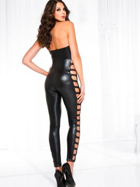 Black Wet-Look Halter Neck Catsuit W/ Strappy Sides