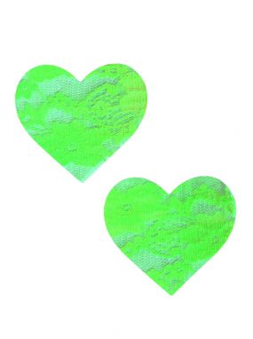 Neon UV Green Sherbet Lace Heart Pasties