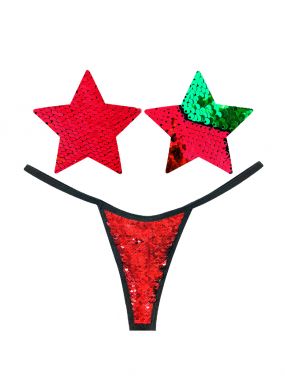 Christmas Red/Green Reversible Sequin Star Pasties & G-String Set