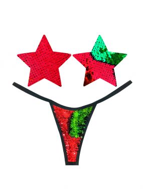 Christmas Red/Green Reversible Sequin Star Pasties & G-String Set