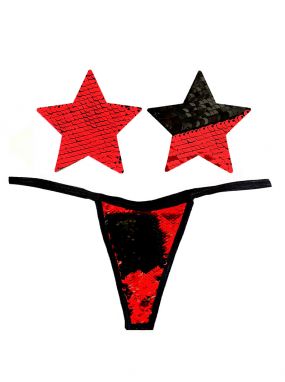 Sookie Red/Black Reversible Sequin Star Pasties & G-String Set