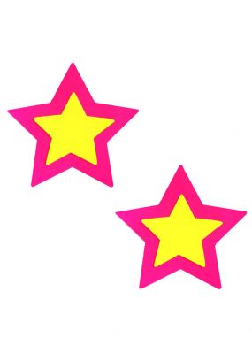 Double Starburst Neon Pink/Yellow Blacklight Star Pasties