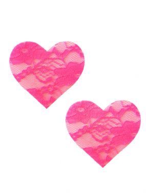 Neon UV Bubble Gum Pink Lace Heart Pasties