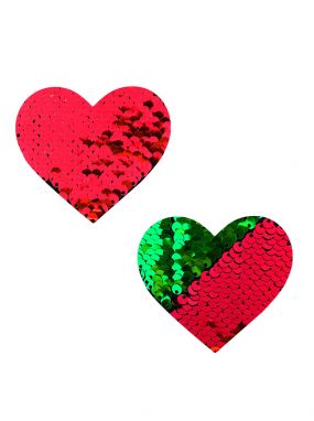 Christmas Red/Green Reversible Sequin Heart Pasties