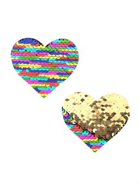 Funfetti Rainbow/Gold Reversible Sequin Heart Pasties
