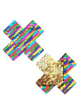 Funfetti Rainbow/Gold Reversible Sequin X Pasties