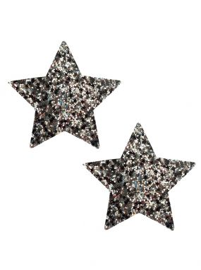 Star Strike Chunky Silver & Black Glitter Star Pasties