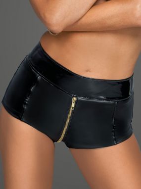 Plus Size Black Wet-Look Shorts W/ Zipper Crotch