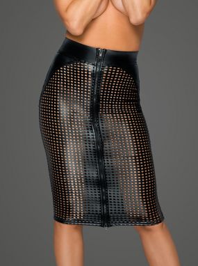 Plus Size Black Laser Cut Wet-Look Pencil Skirt