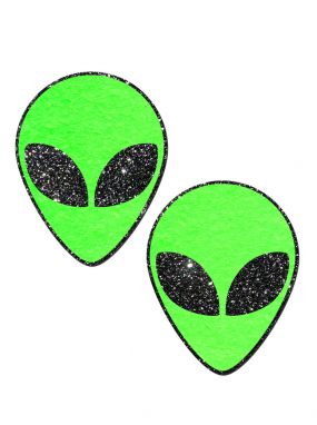 Neon Green Alien Head Glitter Pasties