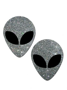 Silver Alien Head Glitter Pasties