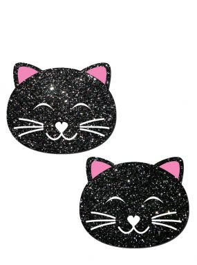 Happy Black Kitty Cat Glitter Pasties
