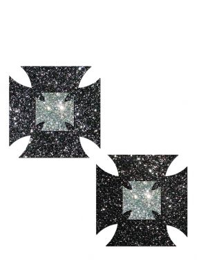 Black Iron Crosses Glitter Pasties