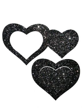Black Glitter Peek-a-Boob Heart Pasties