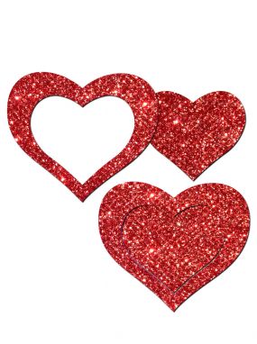Red Glitter Peek-a-Boob Heart Pasties