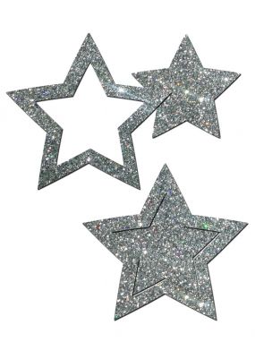 Silver Glitter Peek-a-Boob Stars Pasties