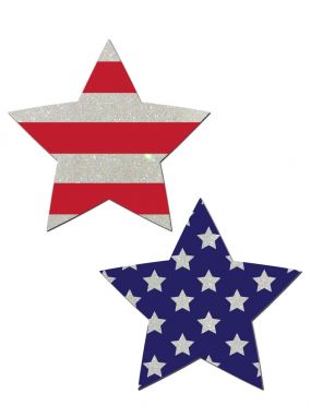 Flag Print Glitter Star Pasties