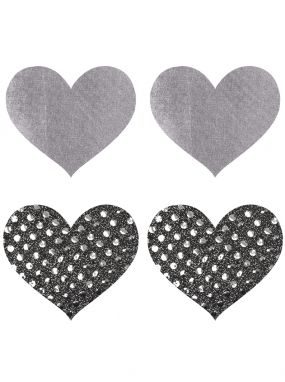 Silver Metallic Heart Pasties-Two Pair Set