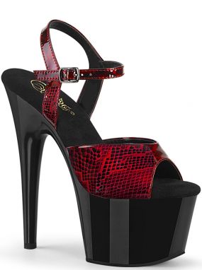Red Snake Print & Black Patent Adore-709sp Platform Sandal Shoes with 7" Stiletto Heels