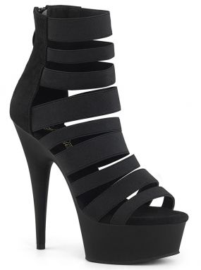 Black Delight-600-17 Platform Sandal Booties with 6" Stiletto Heels