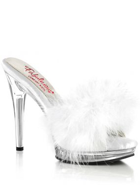 White Marabou Glory-501f-8 Platform Mule Shoes with 5