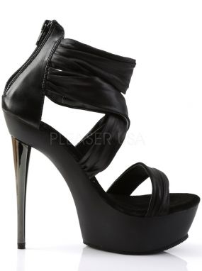 Black Impulse Platform Sandal Shoes with 5-1/2" Chrome Heels