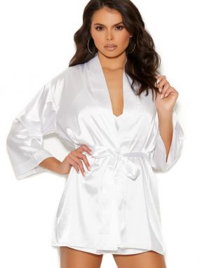 White Silky Charmeuse Kimono Robe