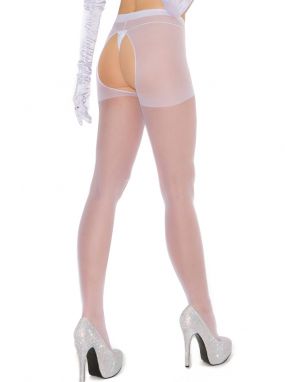 White Sheer Crotchless Pantyhose