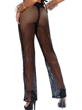 Black Fishnet Cover-Up Wide Leg Pants
