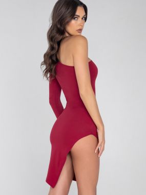 Burgundy Single Shoulder Mini Dress W/ Side Slit