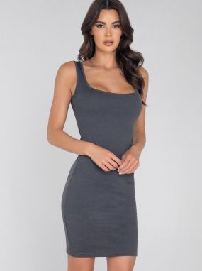 Charcoal Grey Classic Ribbed Dress W/ Tank Straps