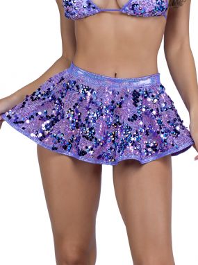 Lavender Sequin Emboridered Flare Skirt