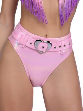 Baby Pink Metallic Belted Shorts