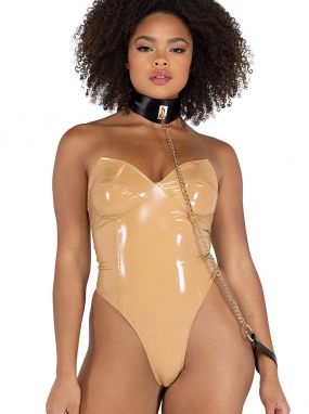 Nude Vinyl Strapless Teddy W/ Thong Back