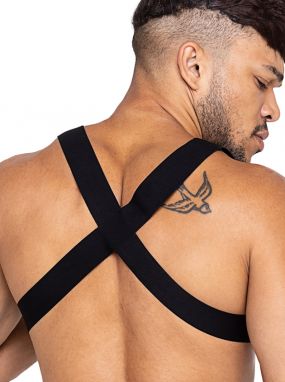 Black Perforated Spandex Men's Harness Top