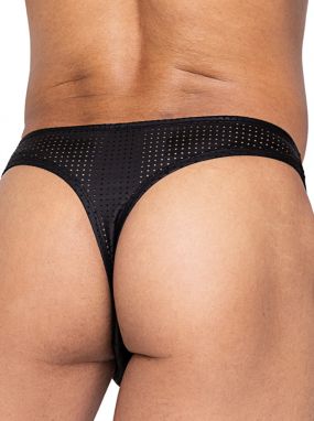 Black Perforated Spandex Men's Thong